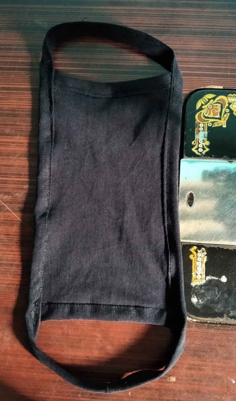 Inside of a mask, showing the protective layering